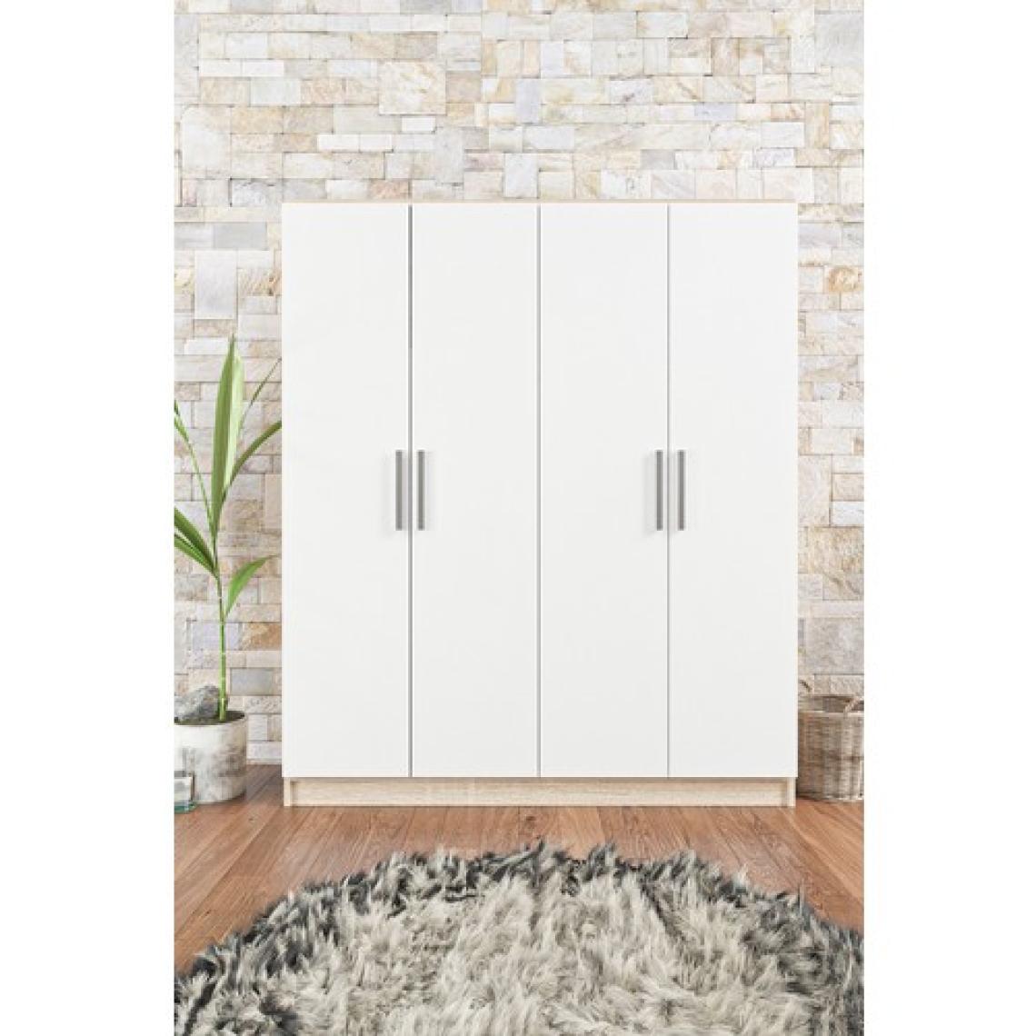 Aeka AE1059 Milano Beyaz 4 Kapaklı Gardırop 11 Raflı 2 Askılıklı