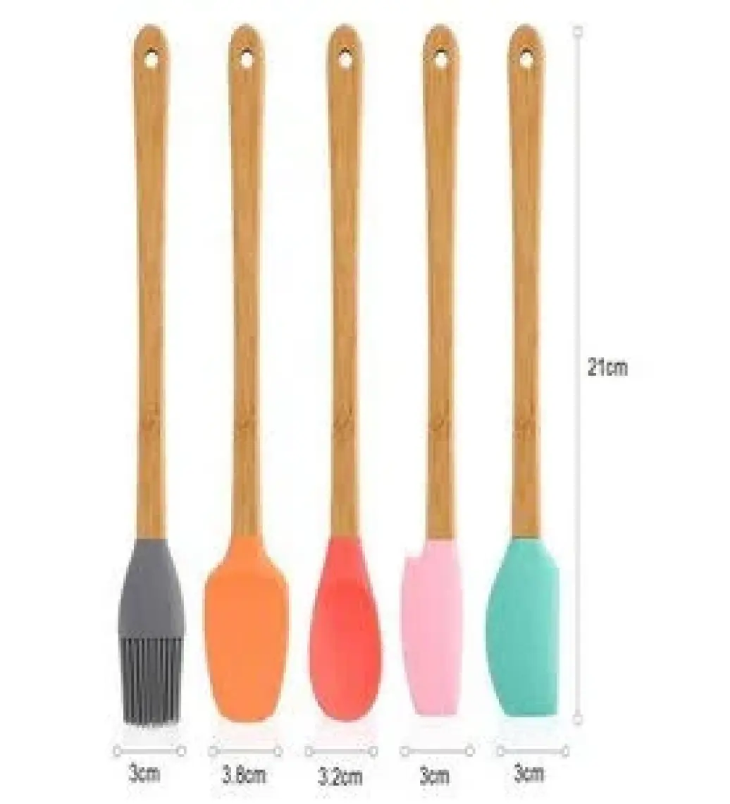 Valletta Indigo 5 Li Renkli Bambu Silikon Spatula Seti Uzun 26 cm