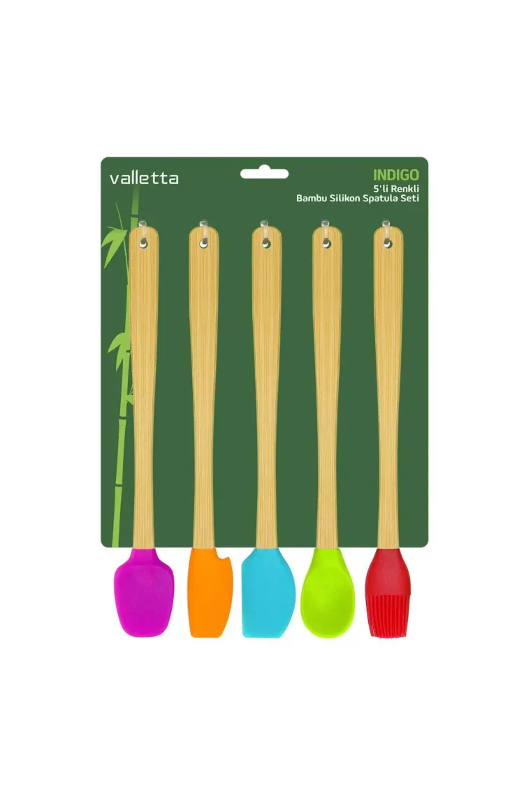 Valletta Indigo 5 Li Renkli Bambu Silikon Spatula Seti Uzun 26 cm