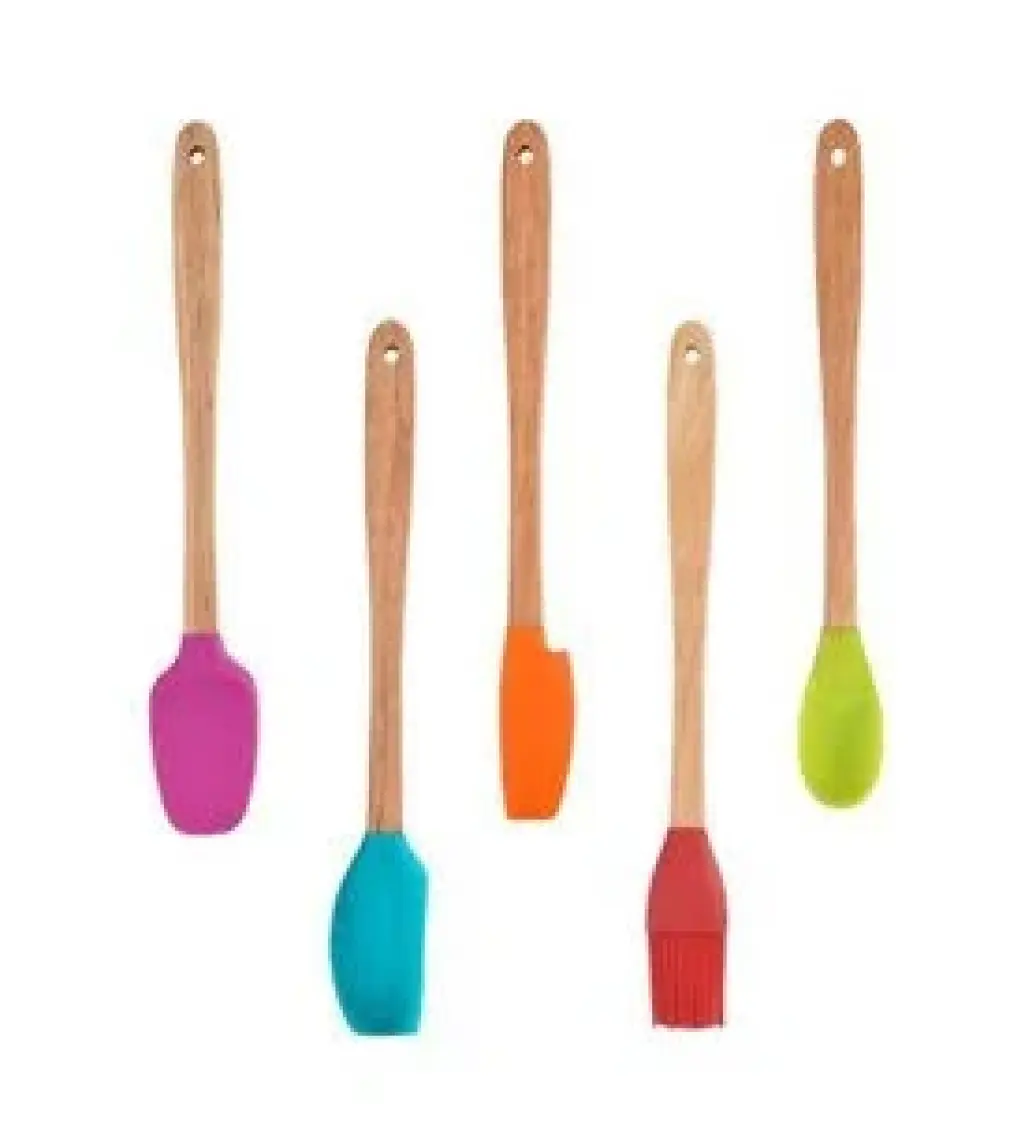 Valletta Indigo 5 Li Renkli Bambu Silikon Spatula Seti Uzun 26 cm