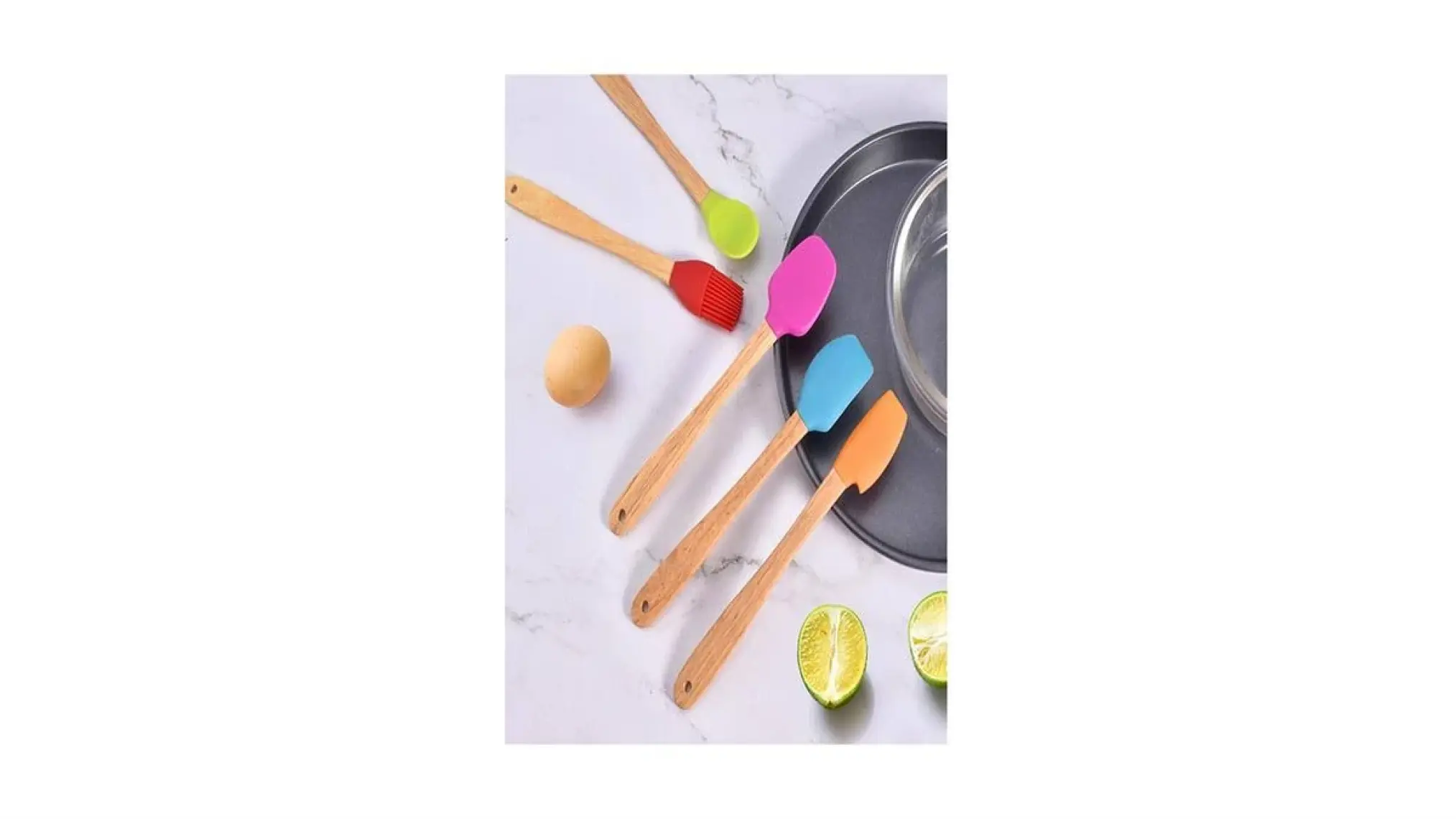 Valletta Indigo 5 Li Renkli Bambu Silikon Spatula Seti Uzun 26 cm