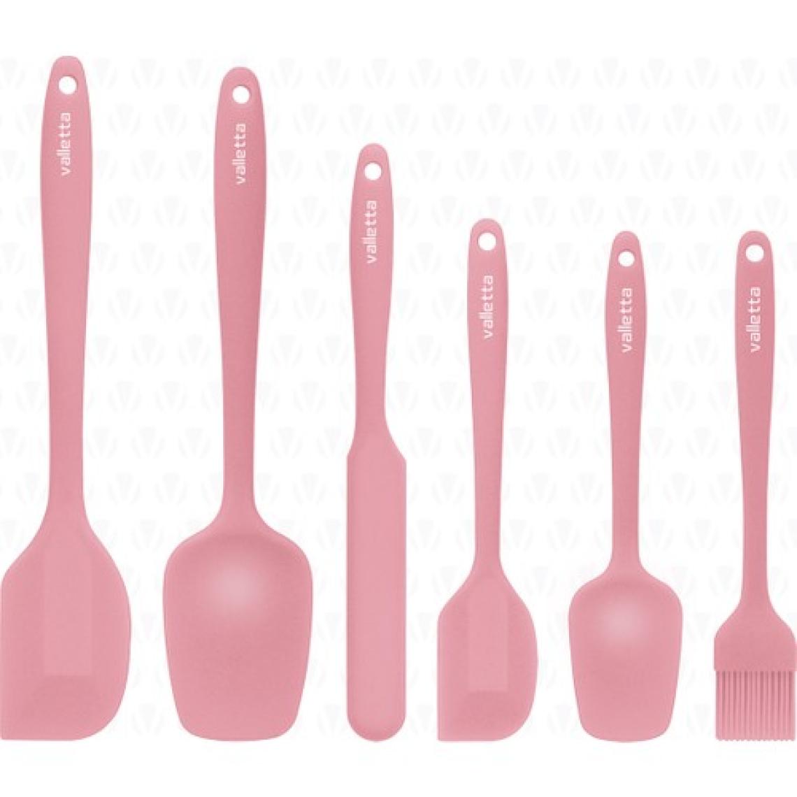 Valletta Drongo Isıya Dayanıklı Yanmaz Yapışmaz Silikon Spatula Seti 6 Parça Pembe