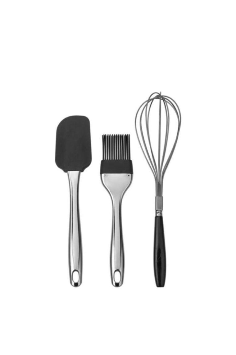 Füme Renk 3'lü Pratik Set Vp-232 Metal Çırpıcı+silikon Fırça+silikon Spatula
