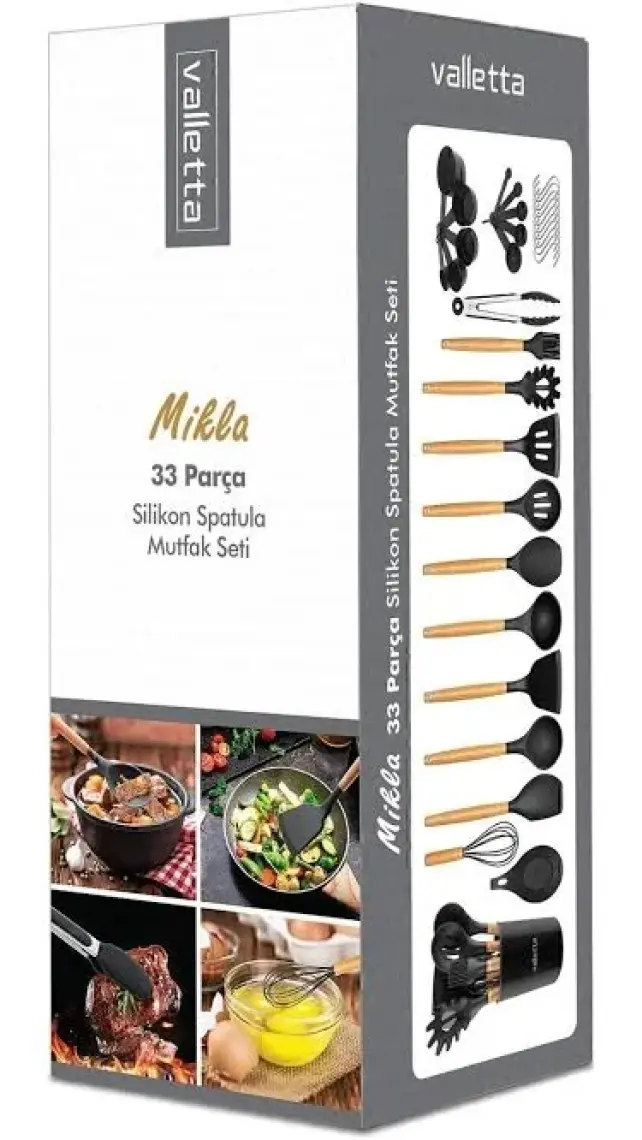 Valletta Mikla Isıya Dayanıklı Yanmaz Yapışmaz 33 Parça Silikon Spatula Mutfak Seti Gri