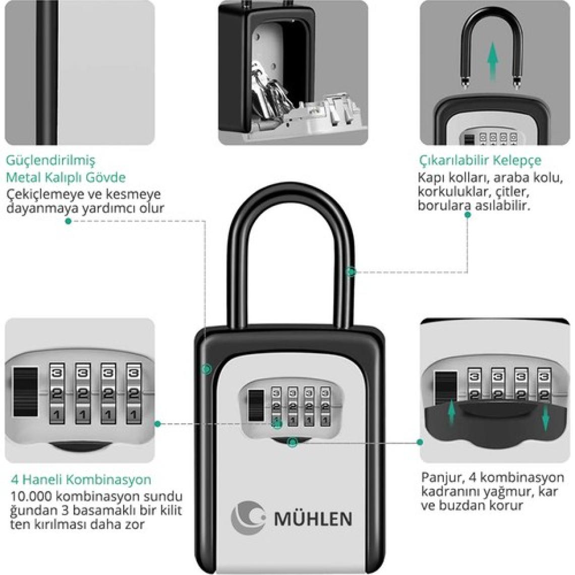 Mühlen Safe Key 4 Şifreli Çelik Kasa Anahtar Kasası Kutusu Anahtarlık Güvenli Askı Tipi Çelik Anahtar Kutusu Kasası
