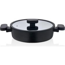 Lavonni 26 Cm Basık Silikon Kenarlı Cam Kapak Granit Tencere - Siyah