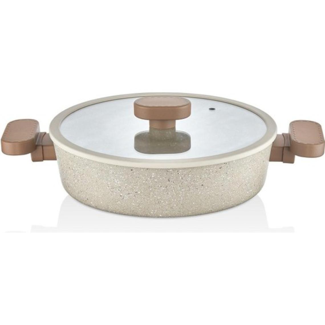 Lavonni 28 Cm Basık Silikon Kenarlı Cam Kapak Granit Tencere