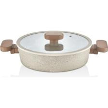 Lavonni 28 Cm Basık Silikon Kenarlı Cam Kapak Granit Tencere