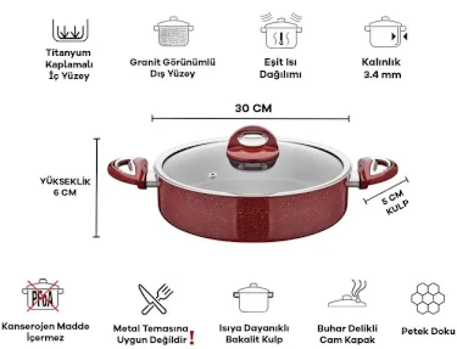 Taç Granit Karnıyarık Tenceresi 30 cm / Basık Tencere