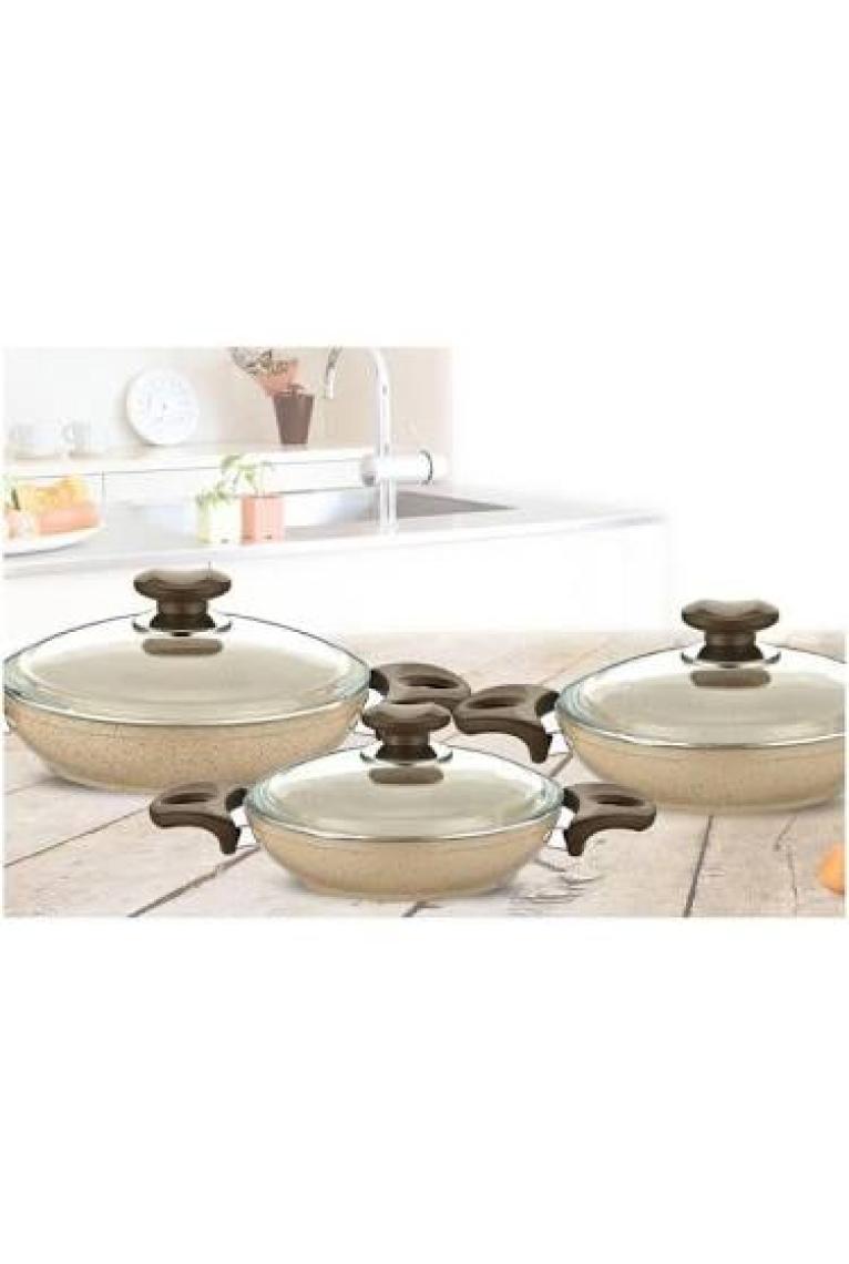 Gülsan Safran Granit Teflon Kaplama 3'lü Sahan Seti 18-20-22 cm – Isıya Dayanıklı, Şık ve Dayanıklı Tasarım