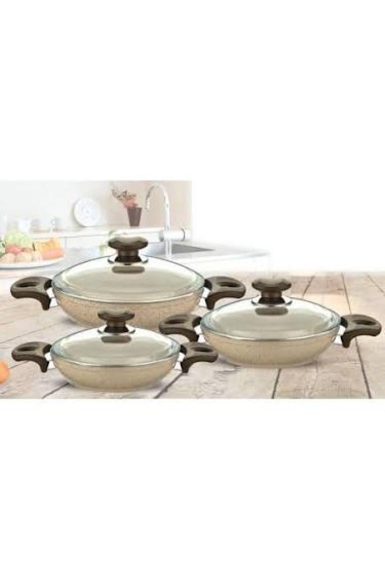 Gülsan Safran Granit Teflon Kaplama 3'lü Sahan Seti 18-20-22 cm – Isıya Dayanıklı, Şık ve Dayanıklı Tasarım