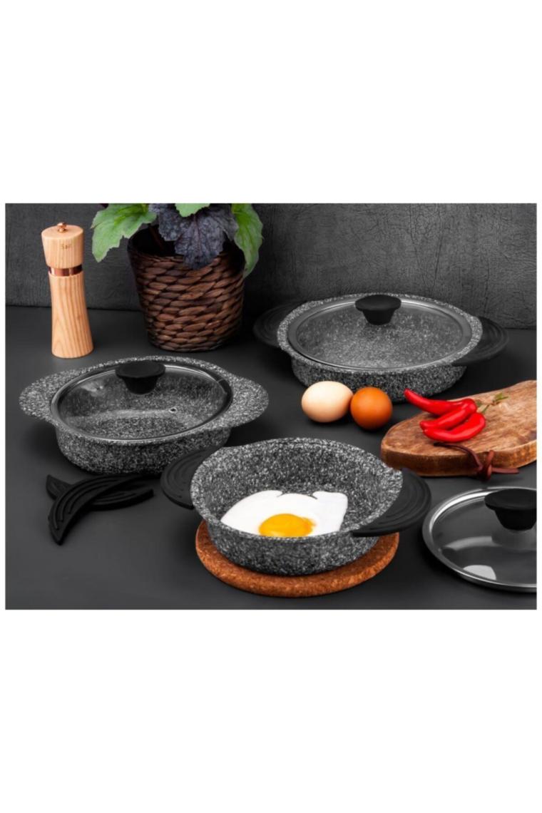 Taç 3182 Granit Plus 3'lü Sahan Seti Silikonlu Gri