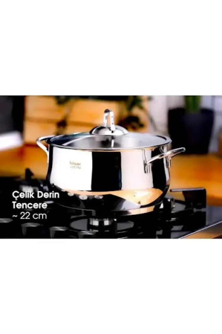 Hisar Optima Bergama Çelik 22 cm Derin Tencere