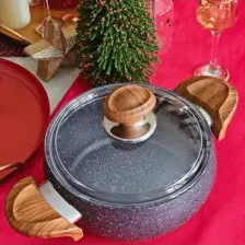 Özkent 6 Parça Granit Güveç Tencere Seti Cam Kapaklı Siyah Füme