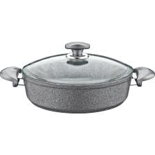 Oms Granit 22X7,5 cm Gri Pilav Tencere Cam Kapaklı 3310