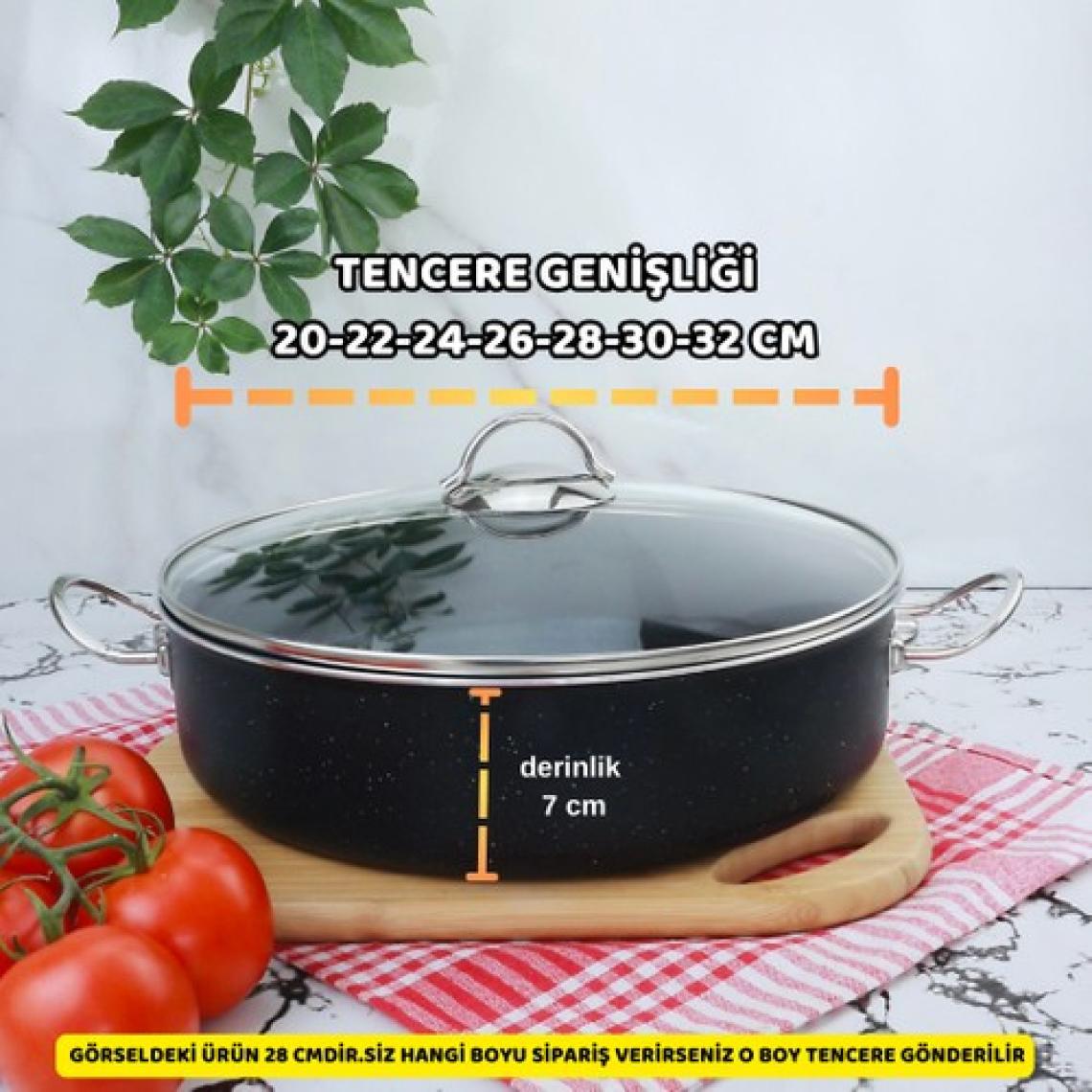 Meşeler Granit Basık Tencere Siyah - Inox