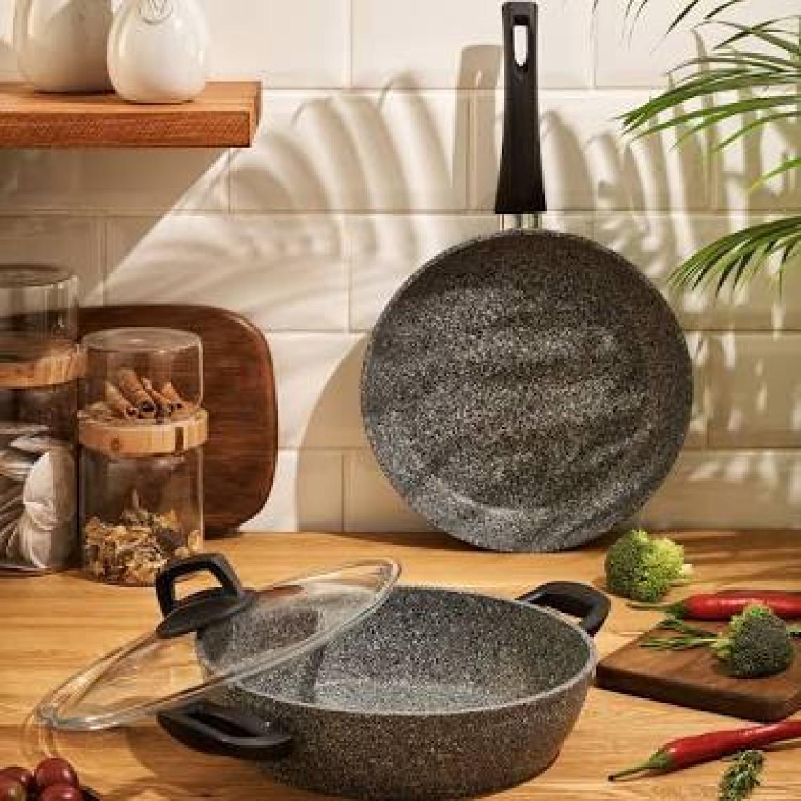 Emsan Lucca 3 Parça Tencere Tava Seti Gri Mavi 24 cm