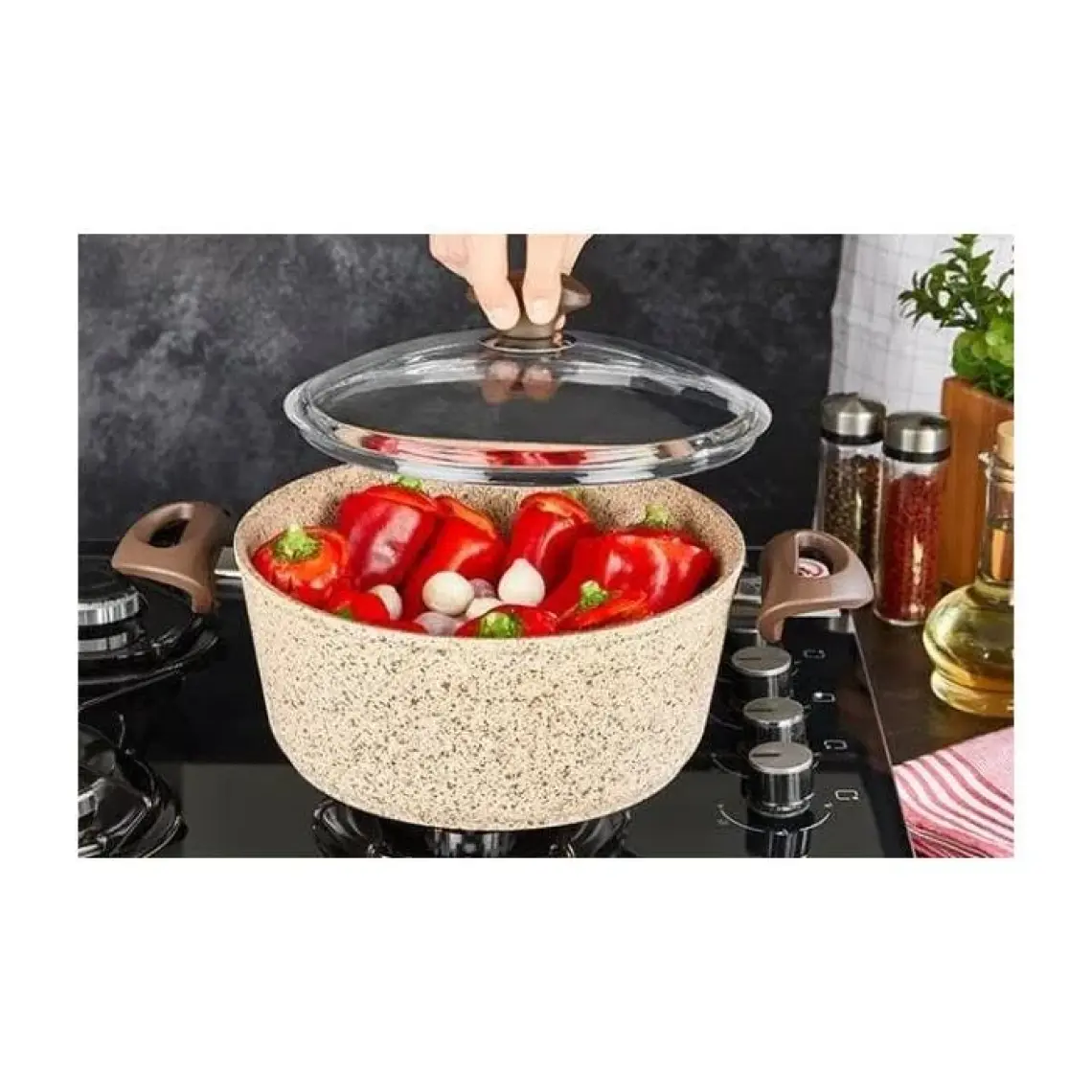 Falez Creamy Granitec 30 Cm Kısa Granit Tencere