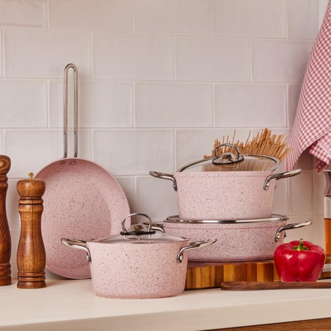 Cookplus Biogranit Alfa Pink 7 Parça Tencere Seti
