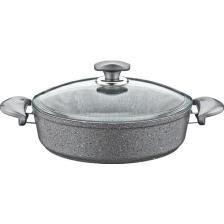 Oms Granit 28X8 cm Gri Pilav Tencere Cam Kapaklı 3310