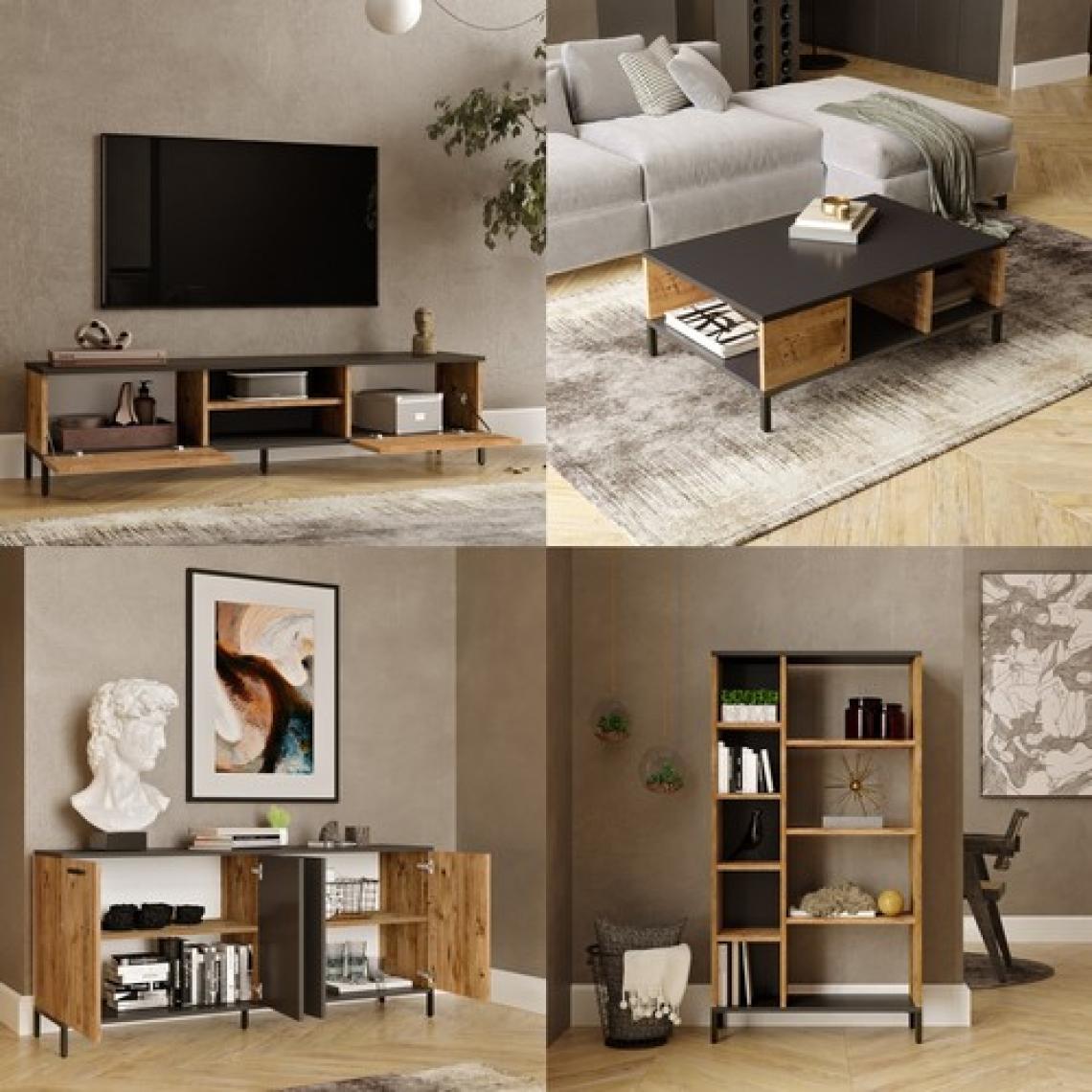Robin Home Troya Serisi Tv Ünitesi Orta Sehpa Konsol Kitaplık 4'lü Salon Mobilya Takımı