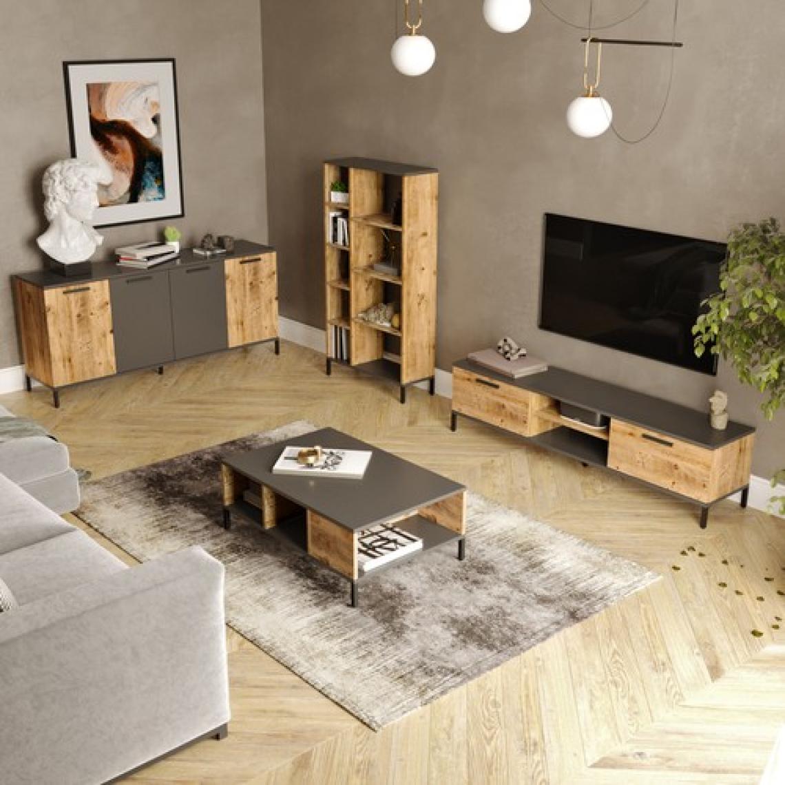 Robin Home Troya Serisi Tv Ünitesi Orta Sehpa Konsol Kitaplık 4'lü Salon Mobilya Takımı