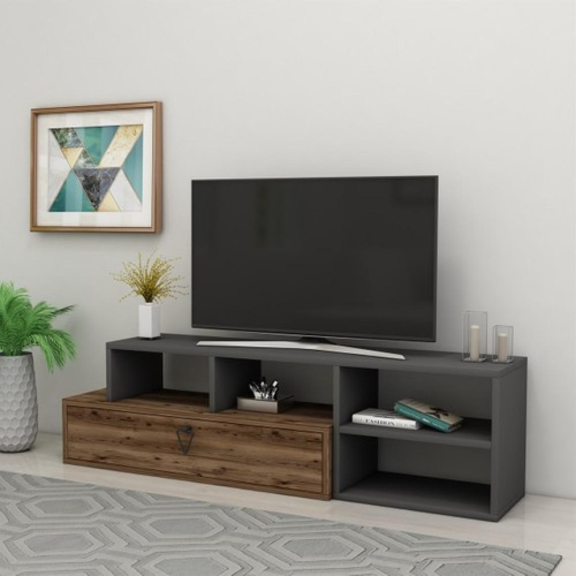 Arnetti Duru Raflı Kapaklı Modern Tv Sehpası, Ceviz Antrasit - Duru