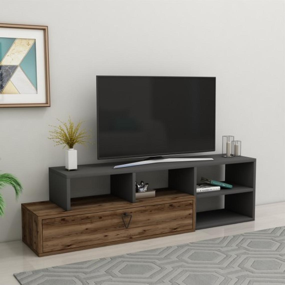 Arnetti Duru Raflı Kapaklı Modern Tv Sehpası, Ceviz Antrasit - Duru