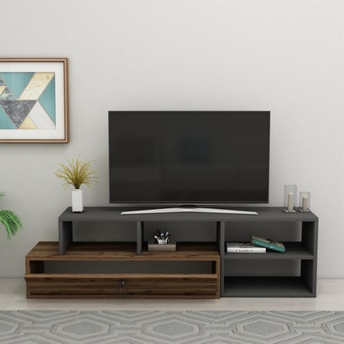 Arnetti Duru Raflı Kapaklı Modern Tv Sehpası, Ceviz Antrasit - Duru