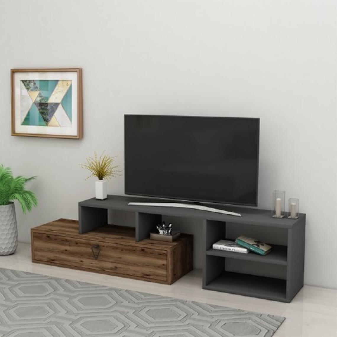 Arnetti Duru Raflı Kapaklı Modern Tv Sehpası, Ceviz Antrasit - Duru