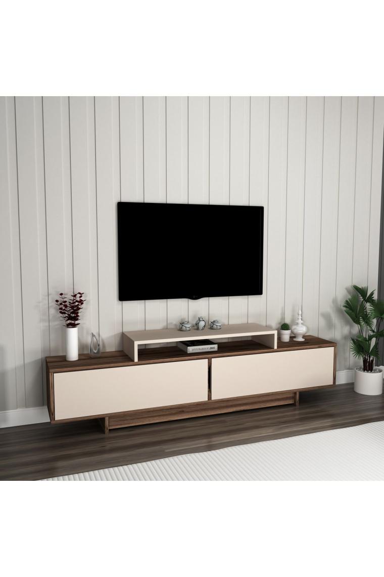 Arnetti Grasyas 2 Kapaklı Raflı 180 cm Dekoratif TV Sehpası, Ceviz Bej - Grasyas
