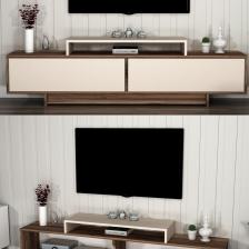 Arnetti Grasyas 2 Kapaklı Raflı 180 cm Dekoratif TV Sehpası, Ceviz Bej - Grasyas