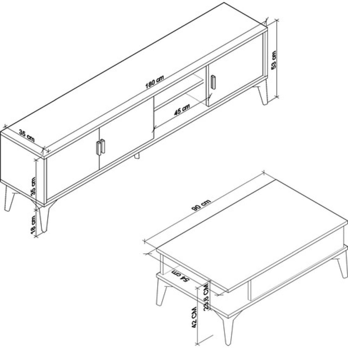 Cool Home Marin Tv Ünitesi 180 cm - Orta Sehpa Seti Çizgi Desenli , Raflı , Sis Gri