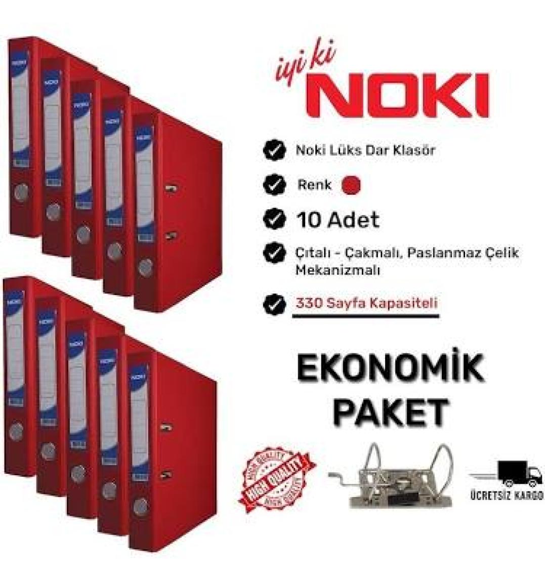 Noki Çıtalı Plastik Dar Klasör 10'lu Kutu Kırmızı
