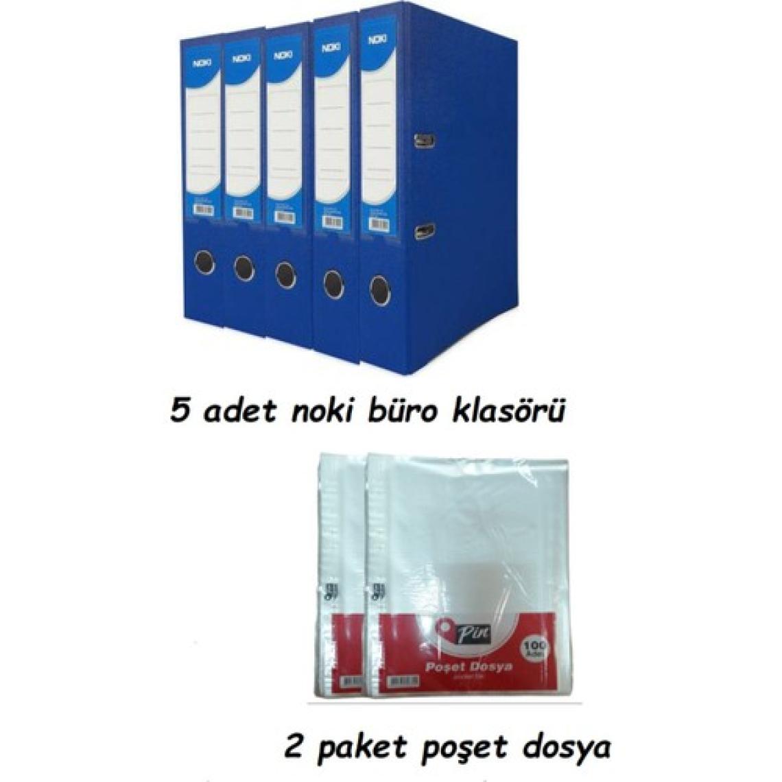Noki Mavi Geniş Klasör Plastik 5 Adet ve Poşet Dosya 2 Paket