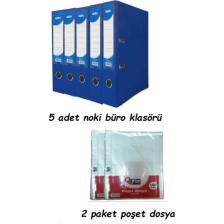 Noki Mavi Geniş Klasör Plastik 5 Adet ve Poşet Dosya 2 Paket