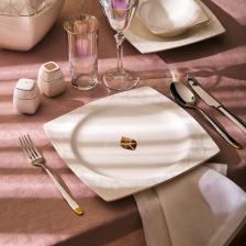 Fine Bone Golden Leaf Yemek Takımı 60 Parça Gold Kare