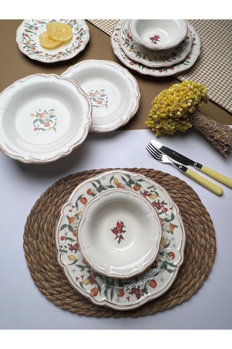 Tabak Evi Fulya Food Garden Porselen Yemek Takımı 6 Kişilik 24 Parça