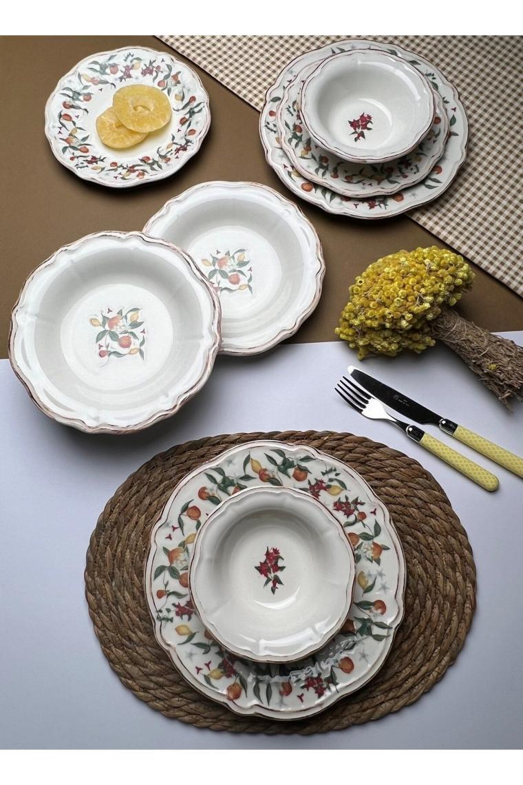 Tabak Evi Fulya Food Garden Porselen Yemek Takımı 6 Kişilik 24 Parça