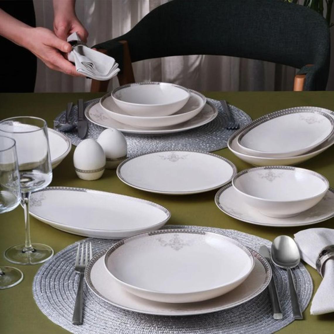 Güral Porselen ATINA-65781 Bantlı 54 Parça 12 Kişilik Porselen Yemek Takımı