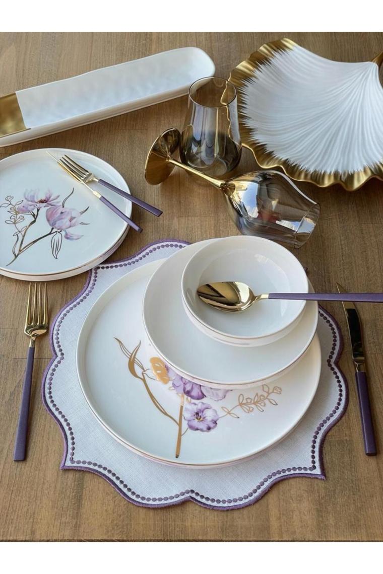 Rossev Pure Bone Modern Violet 24 Parça 6 Kişilik
