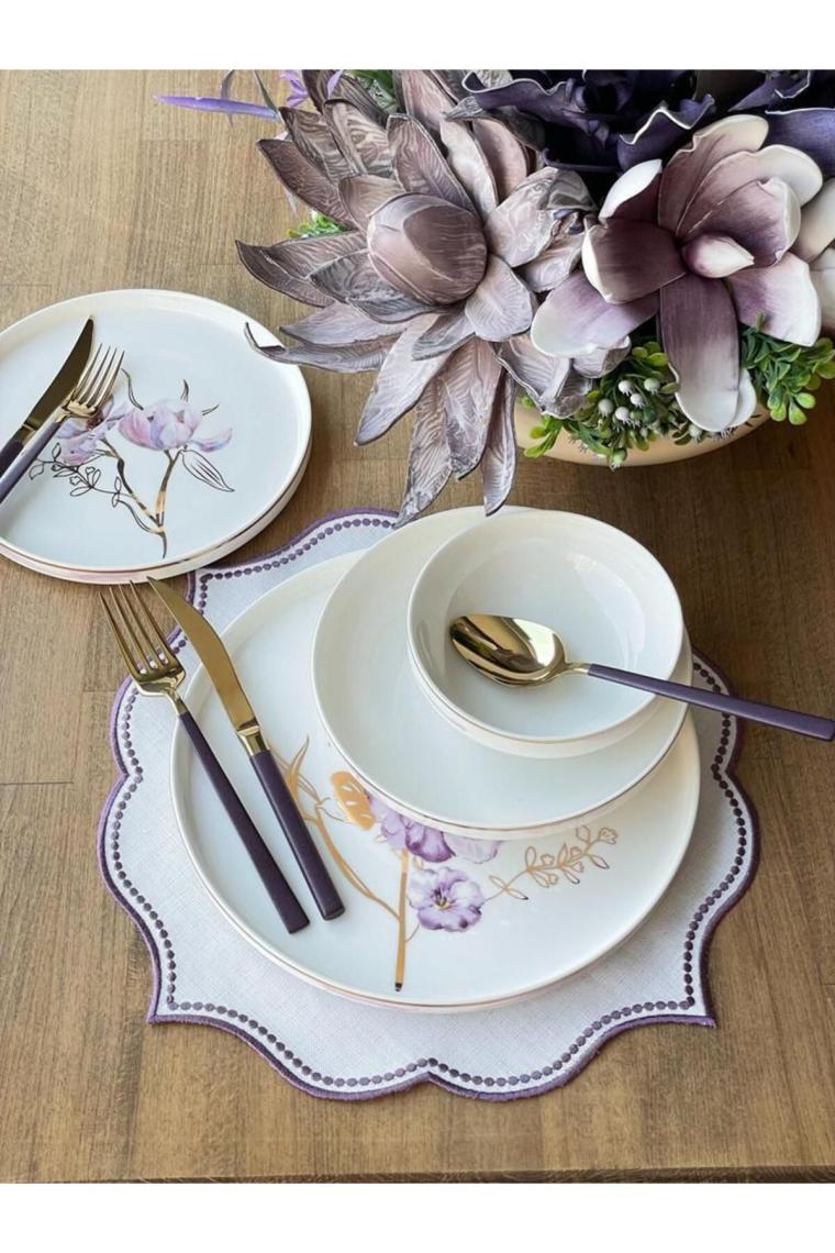 Rossev Pure Bone Modern Violet 24 Parça 6 Kişilik