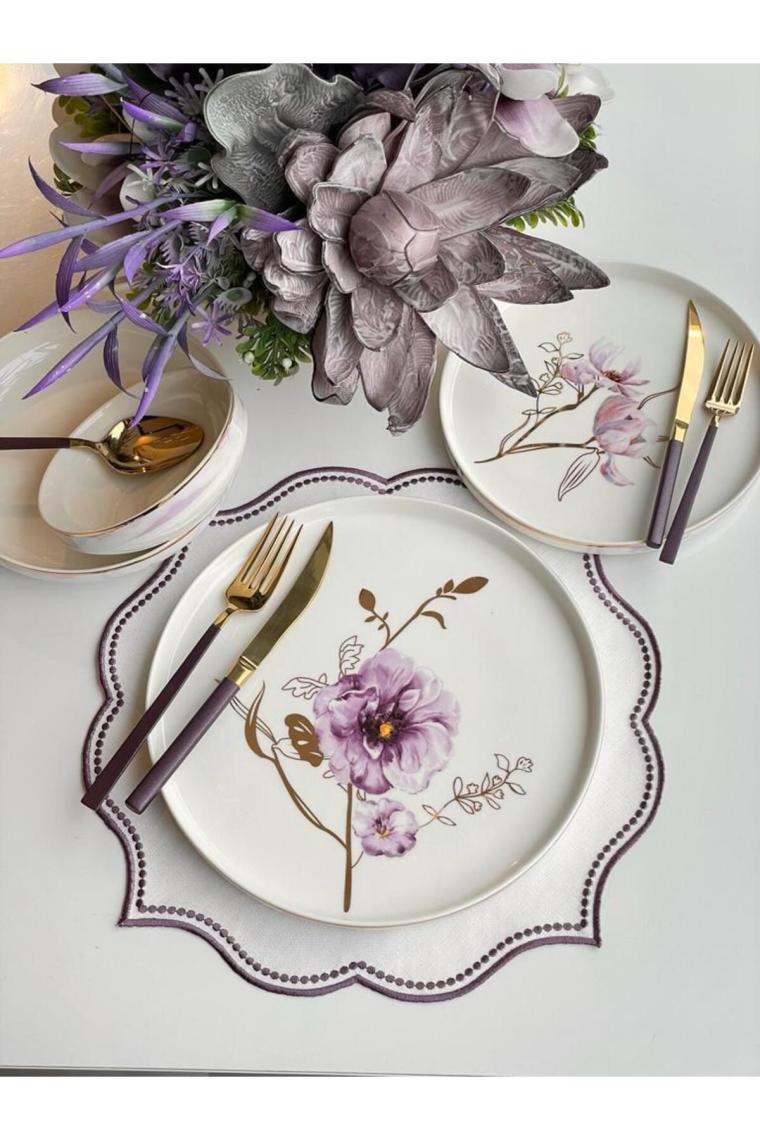 Rossev Pure Bone Modern Violet 24 Parça 6 Kişilik