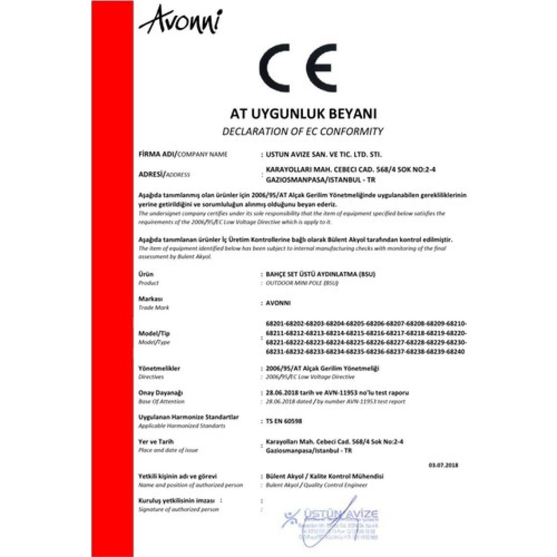 AVONNI BSU-68206-BSY-K Siyah Boyalı Dış Mekan Aydınlatma E27 ABS Polikarbon Cam 23cm