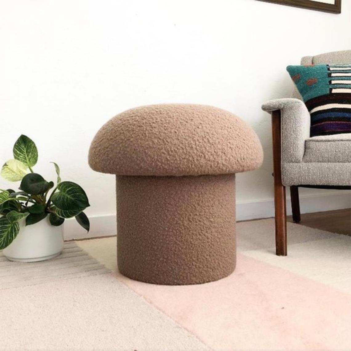 MiniWood Mantar Puf Mushroom Renkli Puf Teddy Kumaş Bench