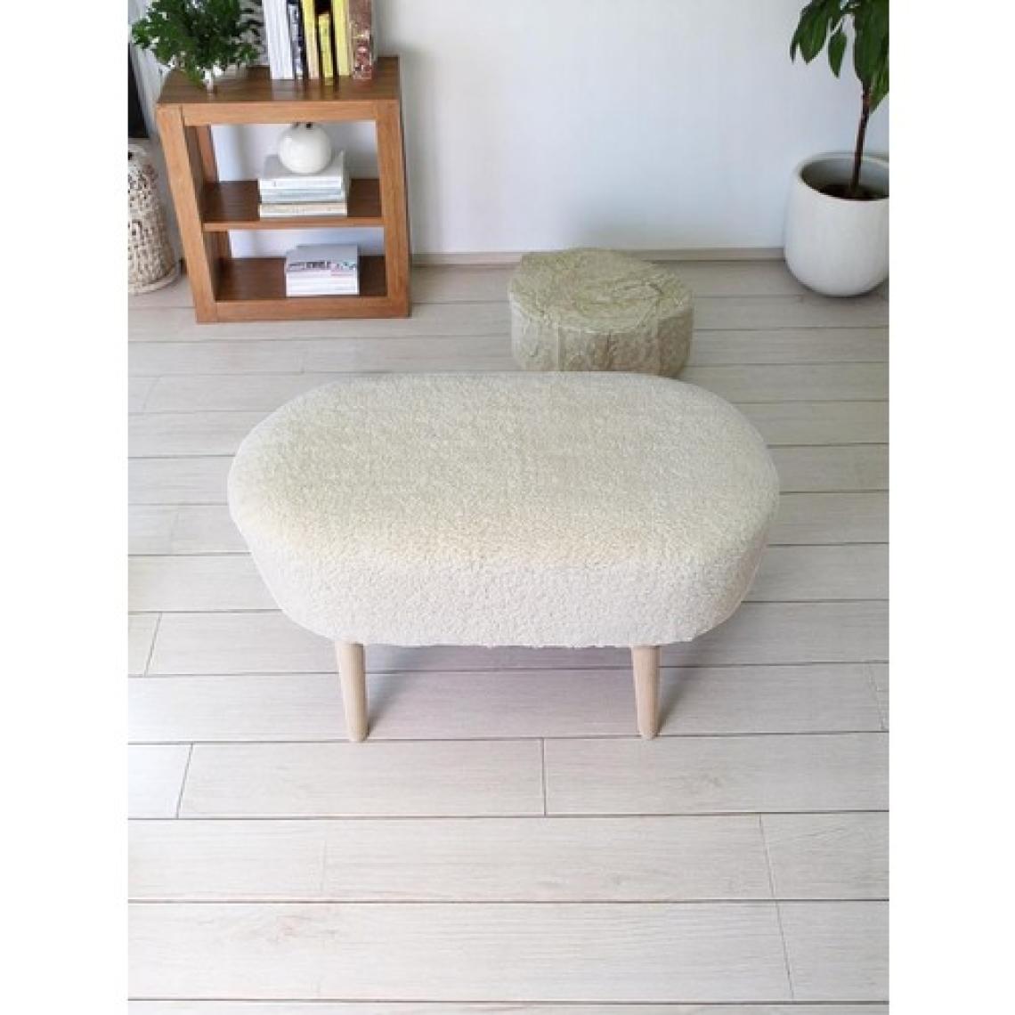 Eksen Teddy Kumaş Oval Puf - Geniş Puf - Masif Ahşap Ayaklı, Çok Amaçlı Oturma & Dekoratif Yan Sehpa