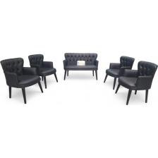 Aryans Home Ahşap Ayaklı Kollu Deri Ofis Koltuk Takımı Büro Koltukları - 2+1+1+1+1