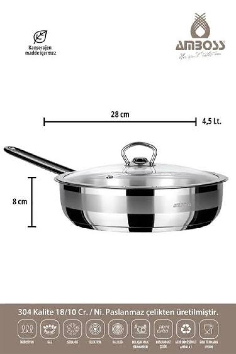 Ambos Saphire Paslanmaz Çelik Cam Kapaklı Tava 28x8 cm