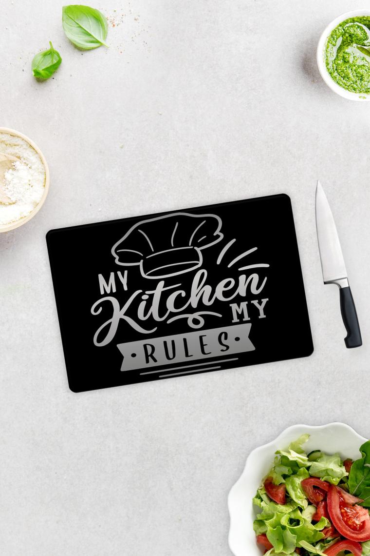Decorita My Kitchen My Rules | Cam Kesme Tahtası - Cam Kesme Tablası | 20cm x 30cm