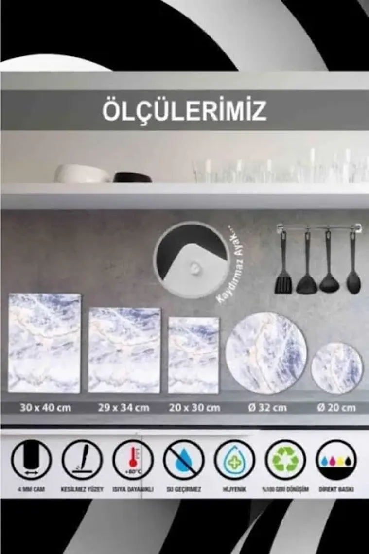 Saban Saydam Cam Kesme Tahtası - Kesme Tablası 20 x 30 cm.